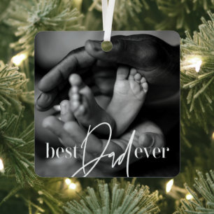 Ornement En Métal Meilleur Papa Jamais Moderne Classique Simple Phot