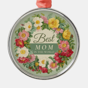 Ornement En Métal Meilleure maman Belle couronne rose Redouté