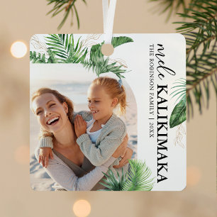 Ornement En Métal Mele Kalikimaka Photo Noël Tropical