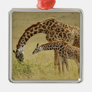 Ornement En Métal Mère et bébé Masai Giraffe, Giraffa