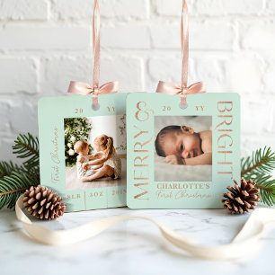 Ornement En Métal Merry & Bright Mint Baby First Christmas Photos