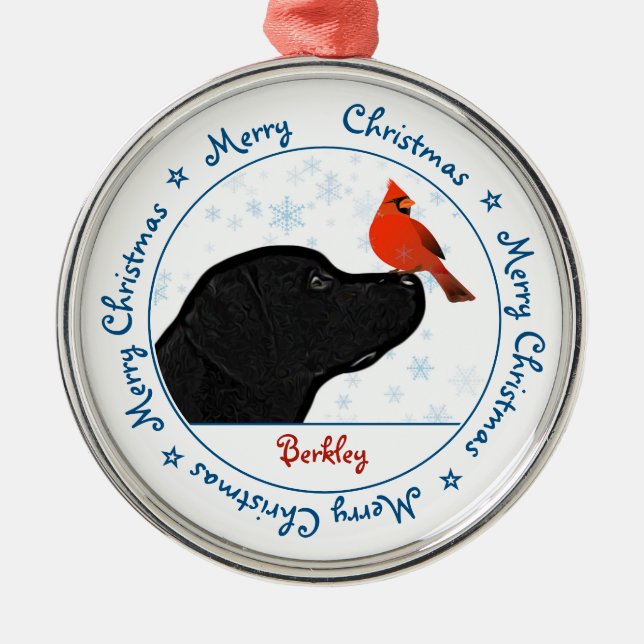 Ornement En Métal Merry Christmas Black Labrador Cardinal Dog (Devant)