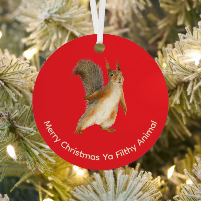 Ornement En Métal Merry Christmas Funny Filthy Animal Squirrel (Insitu)