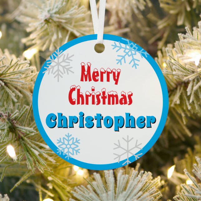 Ornement En Métal Merry Christmas Peace Snowflakes Name (Insitu)