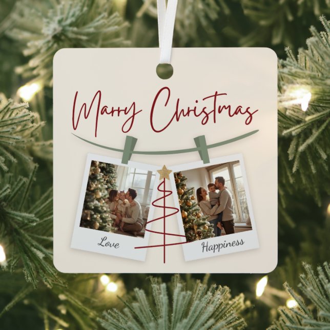 Ornement En Métal Merry Christmas Photo Ornament | Love & Happiness (Insitu)
