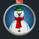 Ornement En Métal Merry Snowman<br><div class="desc">Le Merry Snowman avec son casquette vert et son foulard rouge.</div>