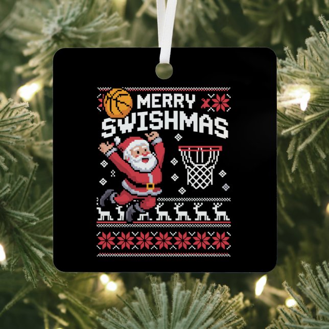 Ornement En Métal Merry Swishmas Basketball Ugly Christmas Xmas  (Insitu)