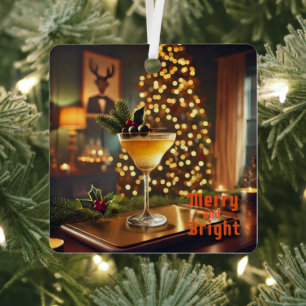 Ornement En Métal Mi-Siècle Noël Joyeux & Cocktail lumineux