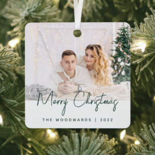 Ornement En Métal Mini photo Joyeux Noël Script vert