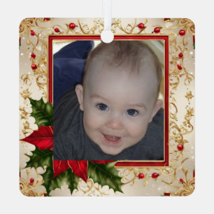 Ornement En Métal Modèle de photo pour le premier Noël de bébé