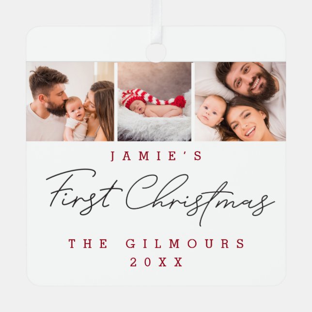 Ornement En Métal Modern Baby's First Christmas 3 Photos Custom  (Recto)