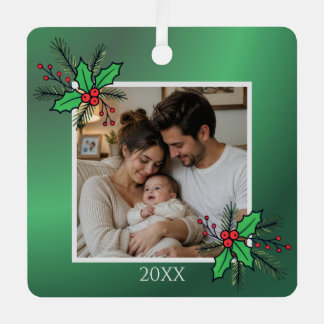 Ornement En Métal Modern Floral Christmas Photo Frame