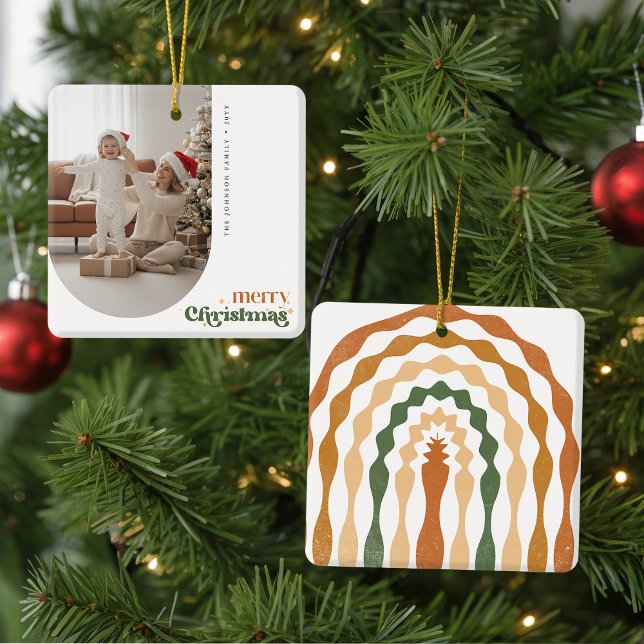 Ornement En Métal Modern Retro Arch Family Photo Christmas Holiday (Créateur téléchargé)