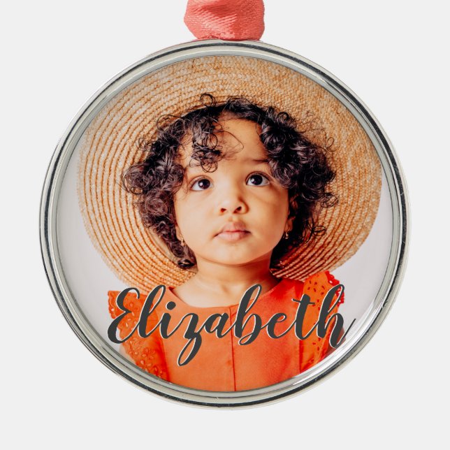 Ornement En Métal Modern Simple Script Ajouter votre nom et photo (Devant)