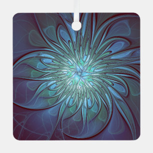 Ornement En Métal Moderne Abstrait tendance Fleur bleue Fractal Art
