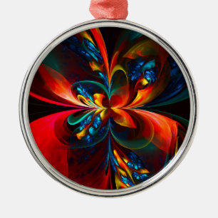 Ornement En Métal Moderne Floral Abstrait Art Orange Bleu Motif #14