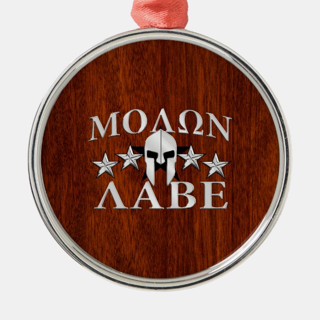 Ornement En Métal Molon Labe Casque guerrier spartiate en acajou (Devant)