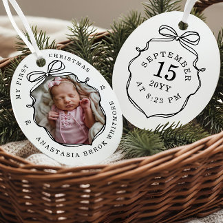 Ornement En Métal Mon 1er Noël Scribble Bow Baby Photo Keepsaké