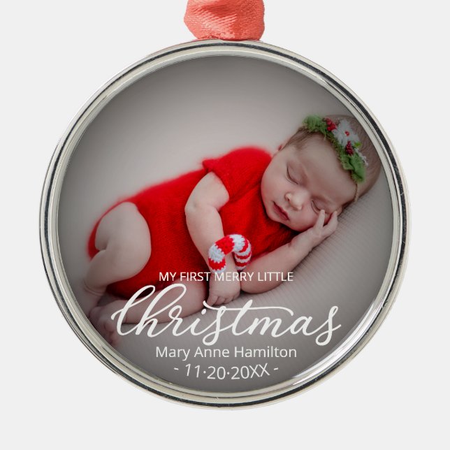 Ornement En Métal Mon premier joyeux petit Noël Nouveau-né photo béb (Devant)