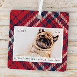 Ornement En Métal Mon premier Noël pour toujours Accueil Plaid Photo<br><div class="desc">Ce design simple et classique est composé de typographie serif et d'ajouter une photo d'animal de compagnie personnalisée. "Mon premier Noël dans ma maison à jamais" orne le dessin.</div>