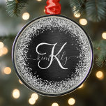Ornement En Métal Monogramme à étincelle noire à Parties scintillant<br><div class="desc">Personnalisez facilement ce design élégant et branché en métal orné d'une jolie parties scintillant brillante en argent sur un arrière - plan métallique brossé noir.</div>