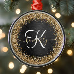Ornement En Métal Monogramme à étincelle noire à Parties scintillant<br><div class="desc">Personnalisez facilement ce design tendance et élégant,  avec une jolie parties scintillant dorée brillante sur un arrière - plan métallique brossé noir.</div>