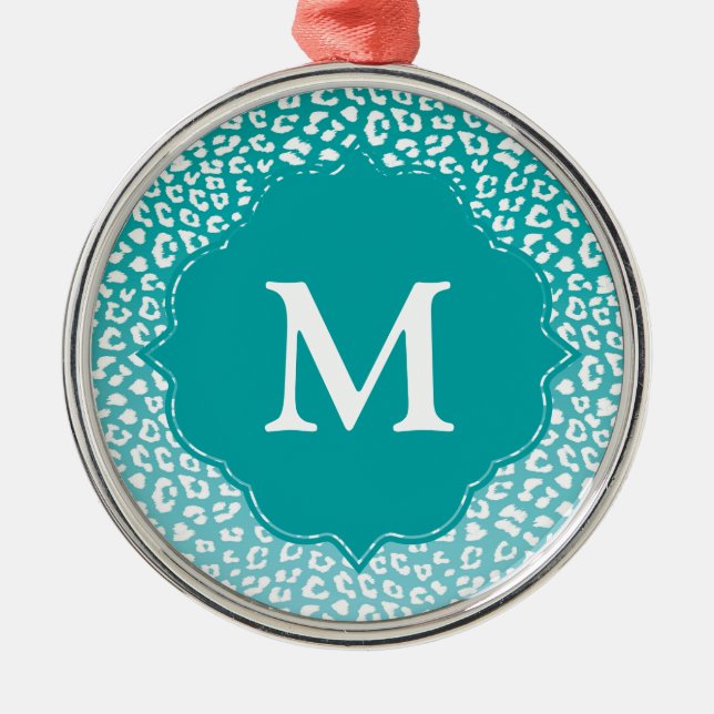 Ornement En Métal Monogramme Empreinte de léopard Turquoise (Devant)