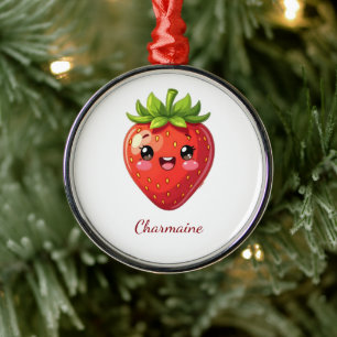 Ornement En Métal Monogramme jolie fraise kawaii