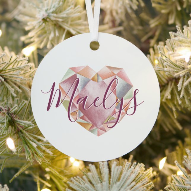 Ornement En Métal Monogramme Ou Nom Blush Pink Princess Photo Coeur (Insitu)