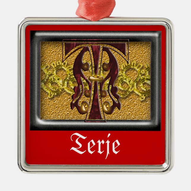 Ornement En Métal monogramme rouge T (Devant)