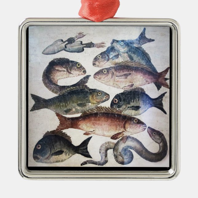 ORNEMENT EN MÉTAL MOSAÏQUES ROMAINES ANTIQUES, POISSONS, ESPACE DE V (Devant)