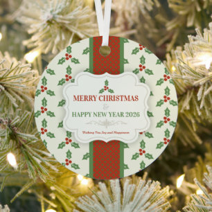 Ornement En Métal Motif de houx de Noël Feuilles de houx vertes Baie