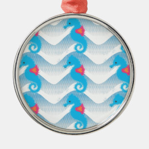 Ornement En Métal Motif Des Chevaux De Mer Et Des Vagues Bleues