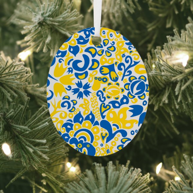 Ornement En Métal Motif folklorique aux couleurs du drapeau ukrainie (Insitu)