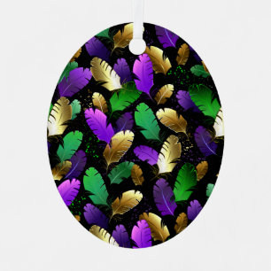 Ornement En Métal Motif sans couture avec des plumes de Mardi Gras