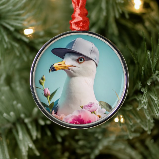 Ornement En Métal Mouette dans un casquette avec jouet à pivoines (Arbre)