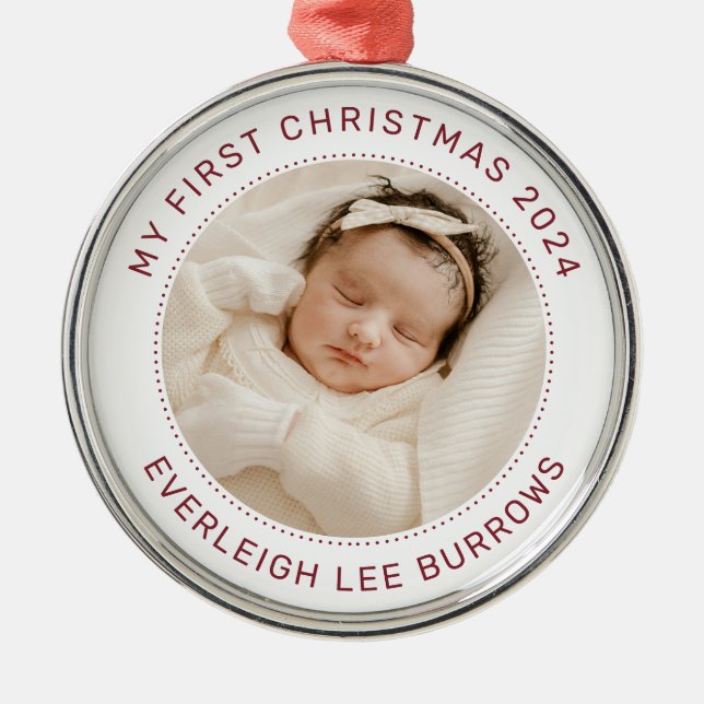 Ornement En Métal My First Christmas White Personalized Baby Photo  (Devant)