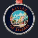 Ornement En Métal Nassau Bahamas Travel Art Vintage<br><div class="desc">Conception de déplacement vectoriel rétro de Nassau. Il se trouve sur l'île de New Providence,  avec l'île voisine de Paradise Island accessible par les ponts du port de Nassau.</div>