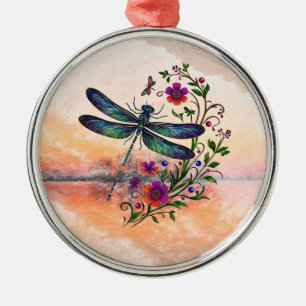 Ornement En Métal Nature Colorée Libellule Vibrante Art Floral