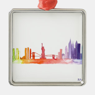 Ornement En Métal NEW YORK CITY skyline NYC illustration watercolor 