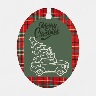 Ornement En Métal Noël à carreaux rouges
