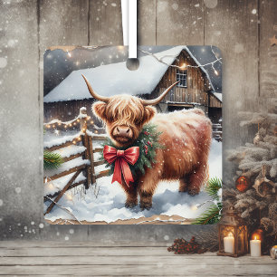 Ornement En Métal Noël à la ferme vintage et à la vache des Highland