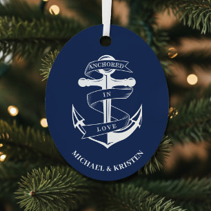 Ornement En Métal Noël Bleu Marin Ancre Amour Anchored in Love