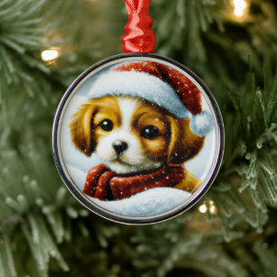 Ornement En Métal Noël chiot Santa