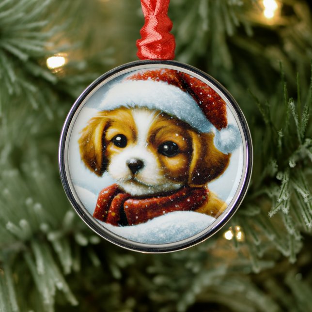Ornement En Métal Noël chiot Santa (Arbre)