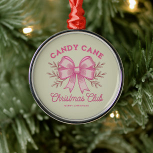 Ornement En Métal Noël Club de canne à bonbon rose saison de Noël 