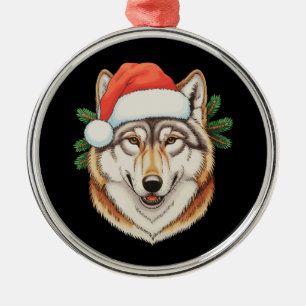 Ornement En Métal Noël de loup chapeau de Père Noël animal de vacanc