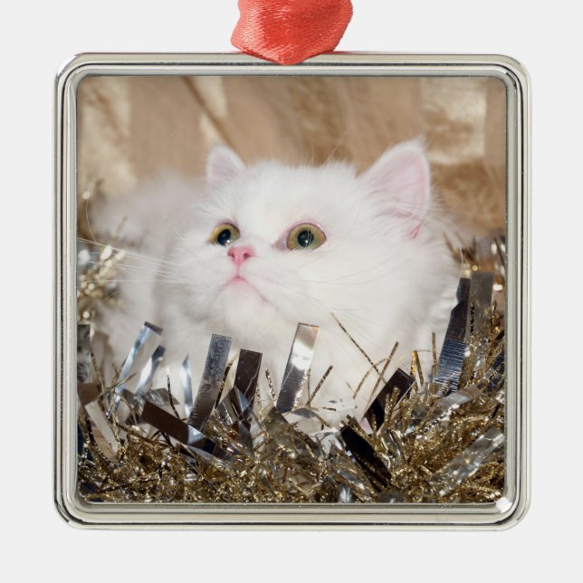 Ornement En Métal Noël du chat perse blanc (Devant)