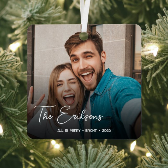 Ornement En Métal Noël élégant | Minimal amusant Couple Photo Metal (Insitu)