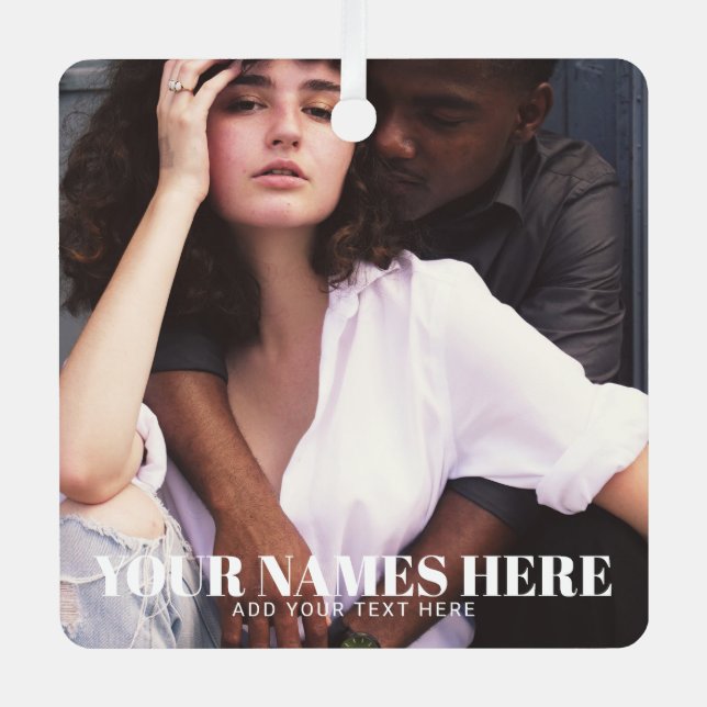 Ornement En Métal Noël élégant | Photo en couple minimale (Recto)